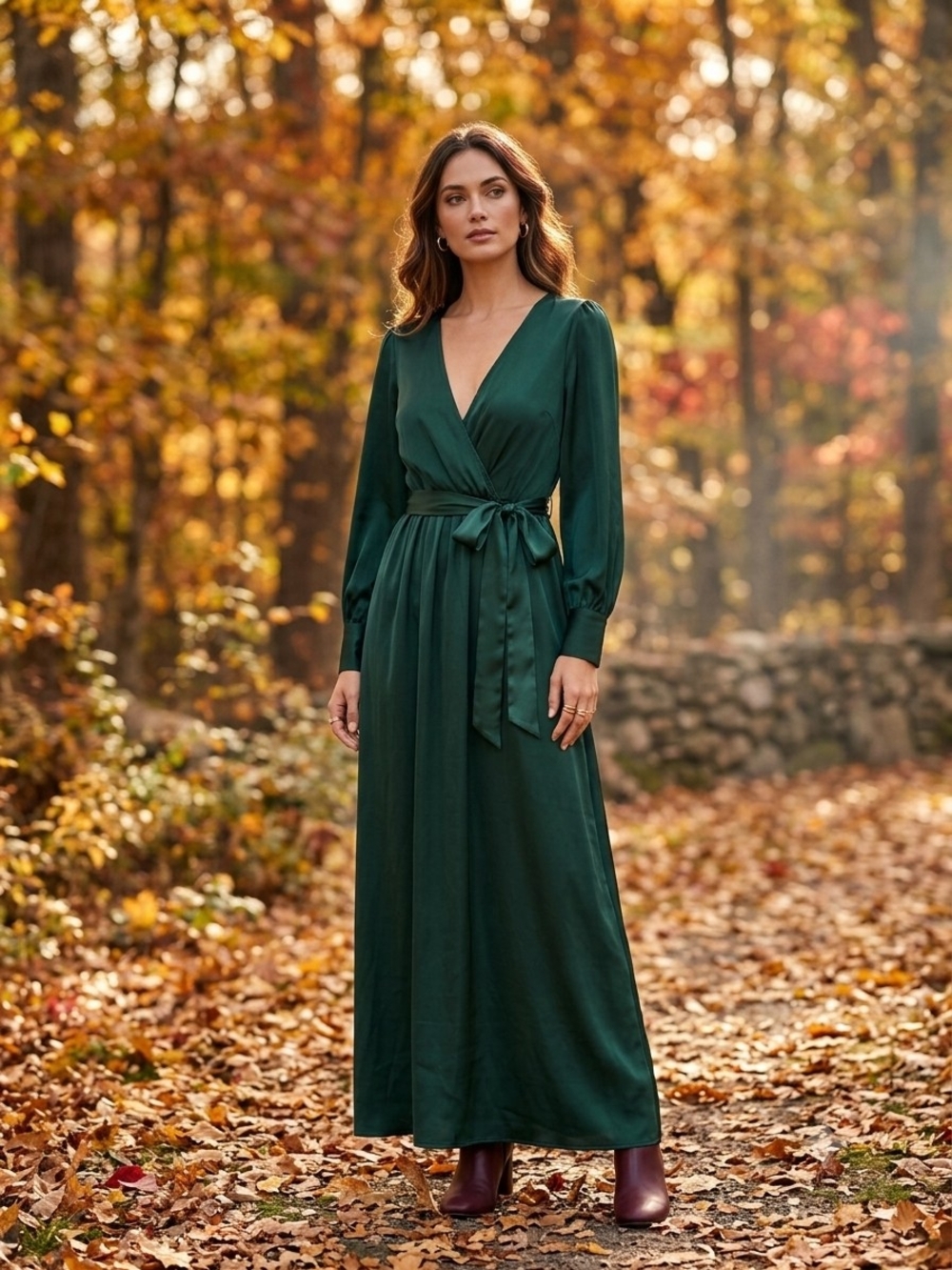 Baltic Born Forest Green Wrap Maxi Dress with Tie Waist